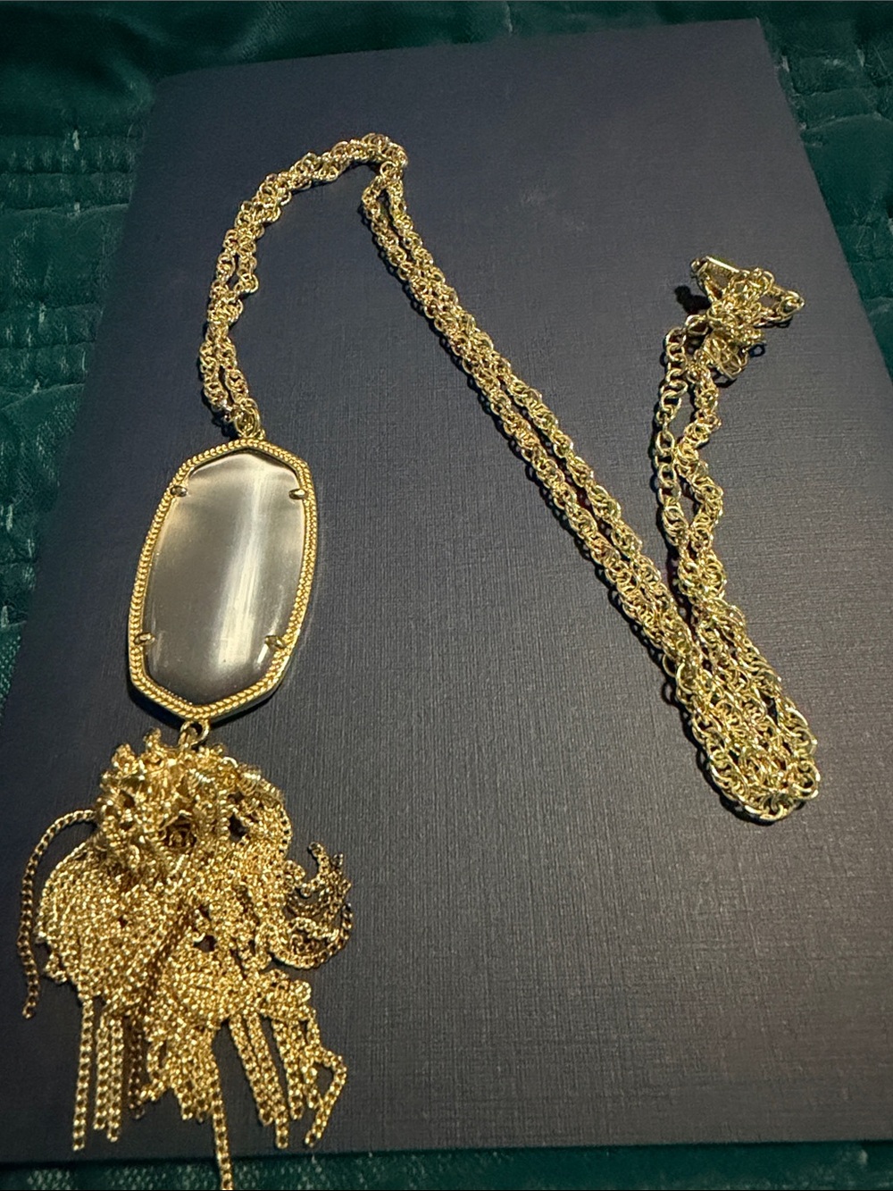 Kendra Scott Gold Chain Necklace with Frosted Stone and Tassel
